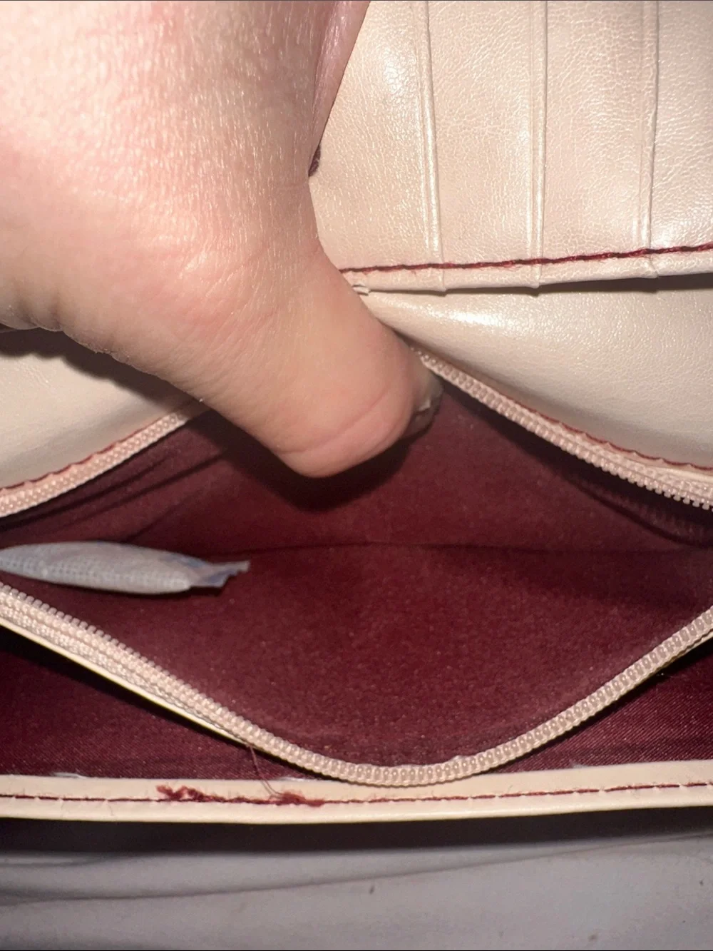 Matt & Nat Cream Long Wallet with Contrast Stitching purple vegan silver acc